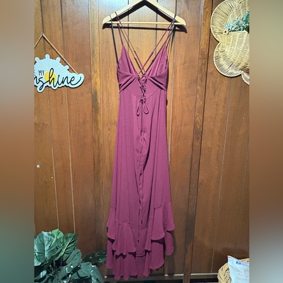 Lulu's Wine Ruffle Dress - Picture 3 of 14